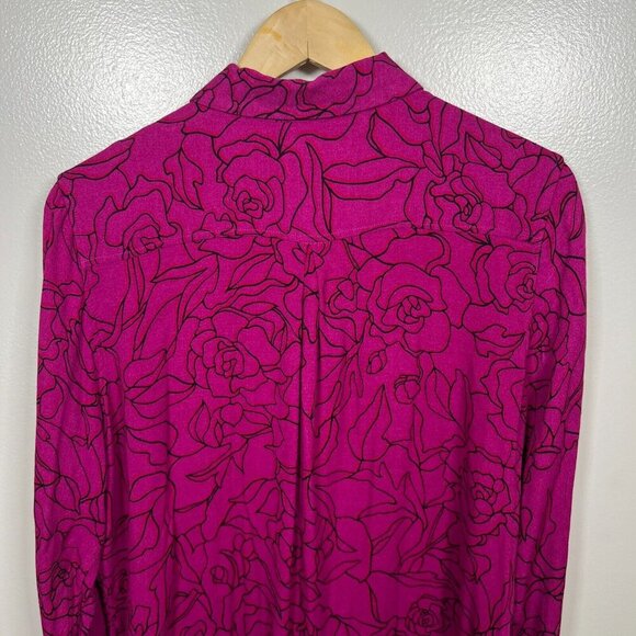 Equipment Essential Floral Button Up Shirt Size XL Violet Black Work Office - Picture 8 of 9